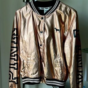 Used once fairly new NWOT Pink Rose Gold Metallic Windbreaker Jacket XS